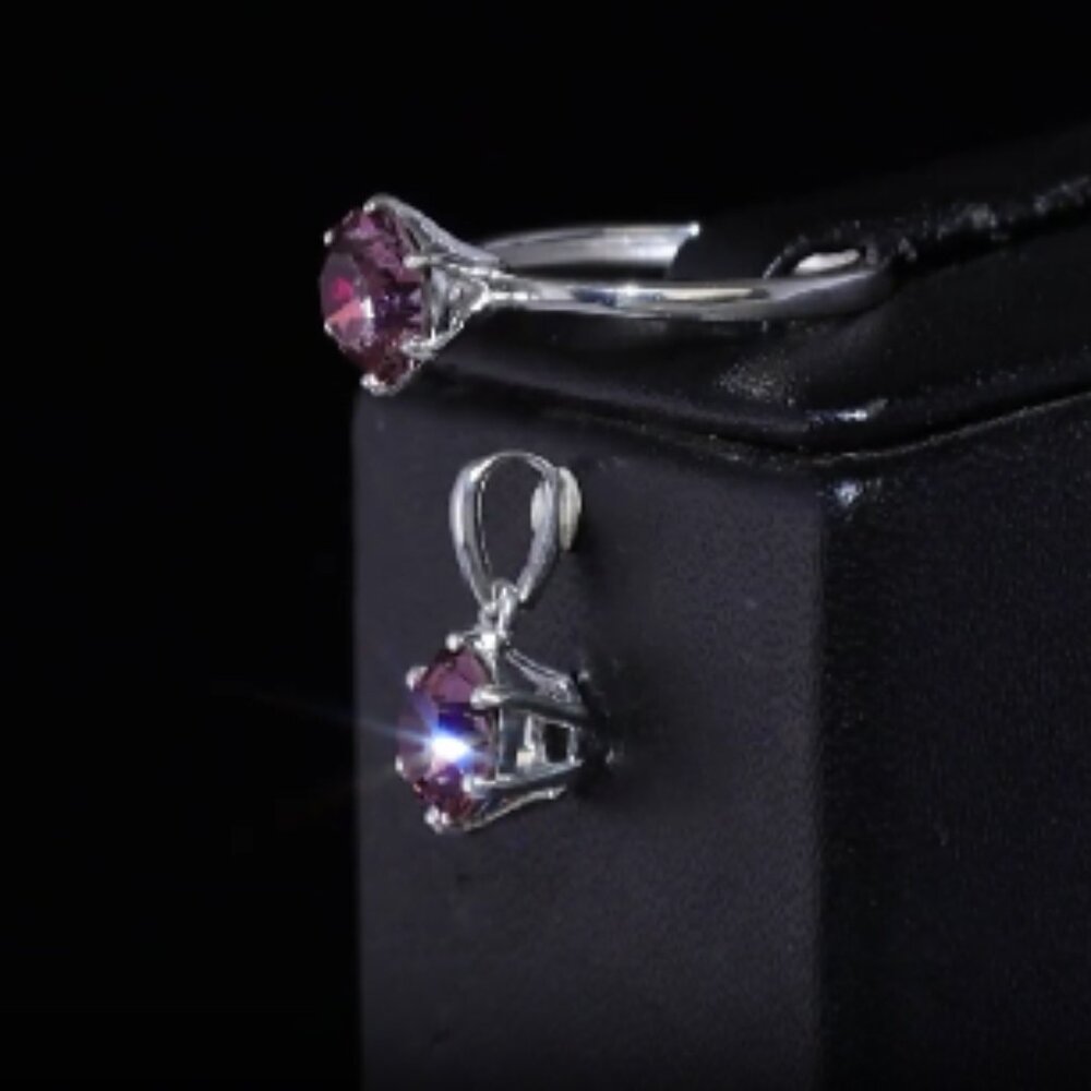 Antique Pink Austrian Crystal Solitaire Ring/Pendant in Sterling Silver
